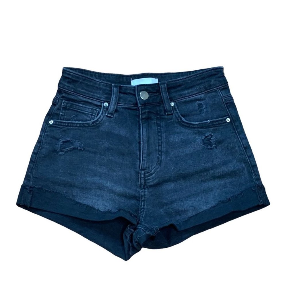 H&M High Rise Cut Off Black Distressed Denim Shorts